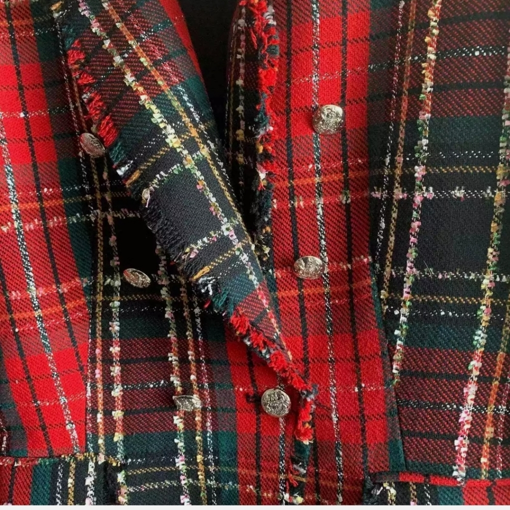 Rachel Zoe Plaid Frayed Double Breasted Blazer S - Picture 2 of 8
